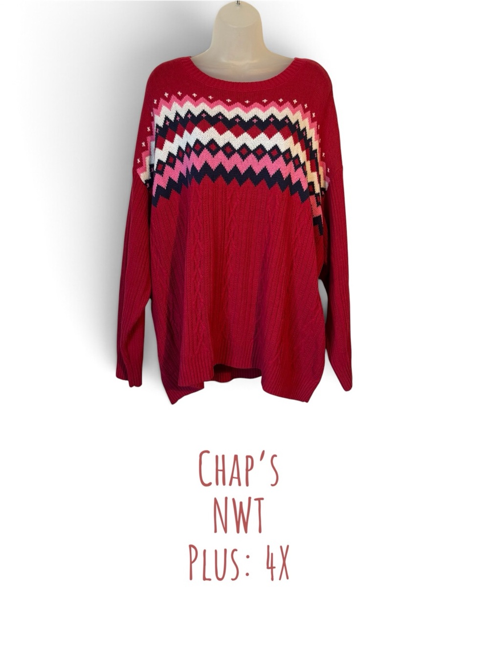 NWT Chaps Red Crewneck Sweater PLUS SIZE: 4X #Z